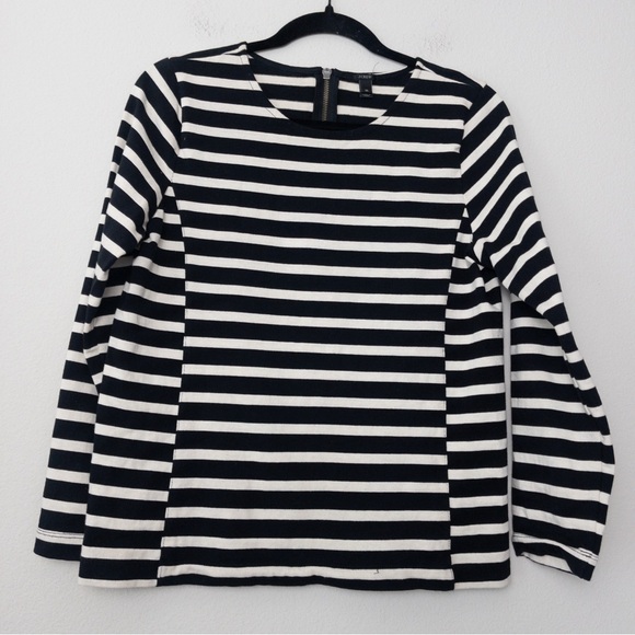 J Crew Sailor Side Seam Striped Top M Black Quarter Sleeve Heavyweight Cotton - Picture 2 of 6